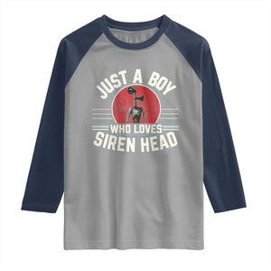Funny Just A Boy Who Loves Siren Head Raglan Shirt Supernatural Cryptid Monster TS11 Sport Gray Navy Print Your Wear