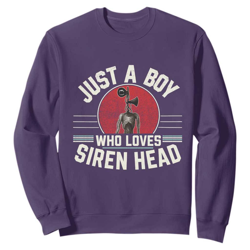 Funny Just A Boy Who Loves Siren Head Sweatshirt Supernatural Cryptid Monster TS11 Purple Print Your Wear