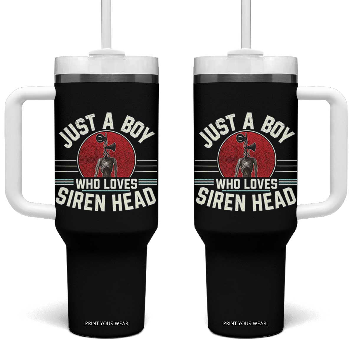 Funny Just A Boy Who Loves Siren Head Tumbler With Handle Supernatural Cryptid Monster TS11 One Size: 40 oz Black Print Your Wear