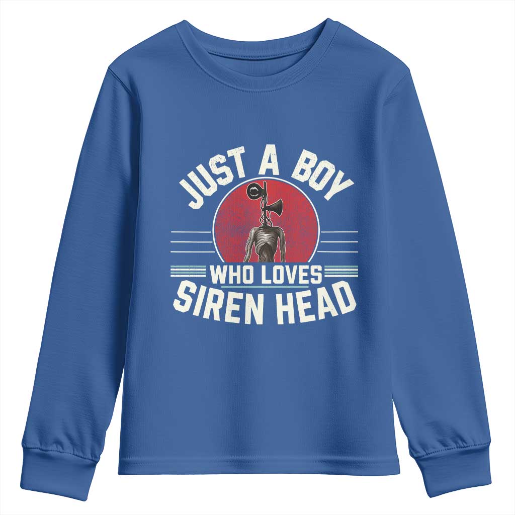 Funny Just A Boy Who Loves Siren Head Youth Sweatshirt Supernatural Cryptid Monster TS11 Royal Blue Print Your Wear