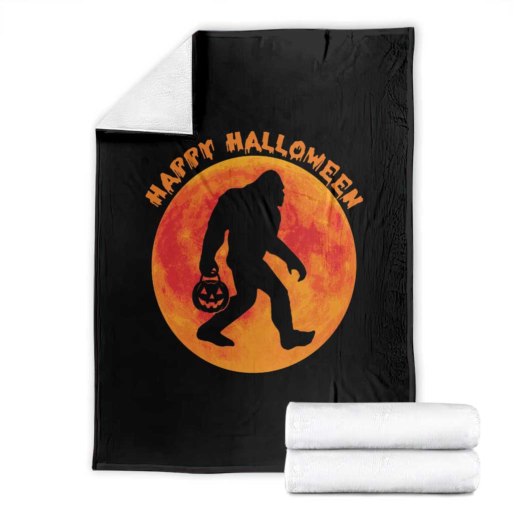 Funny Halloween Bigfoot Throw Blanket Sasquatch Full Moon Jack O Lantern TS11 Black Print Your Wear