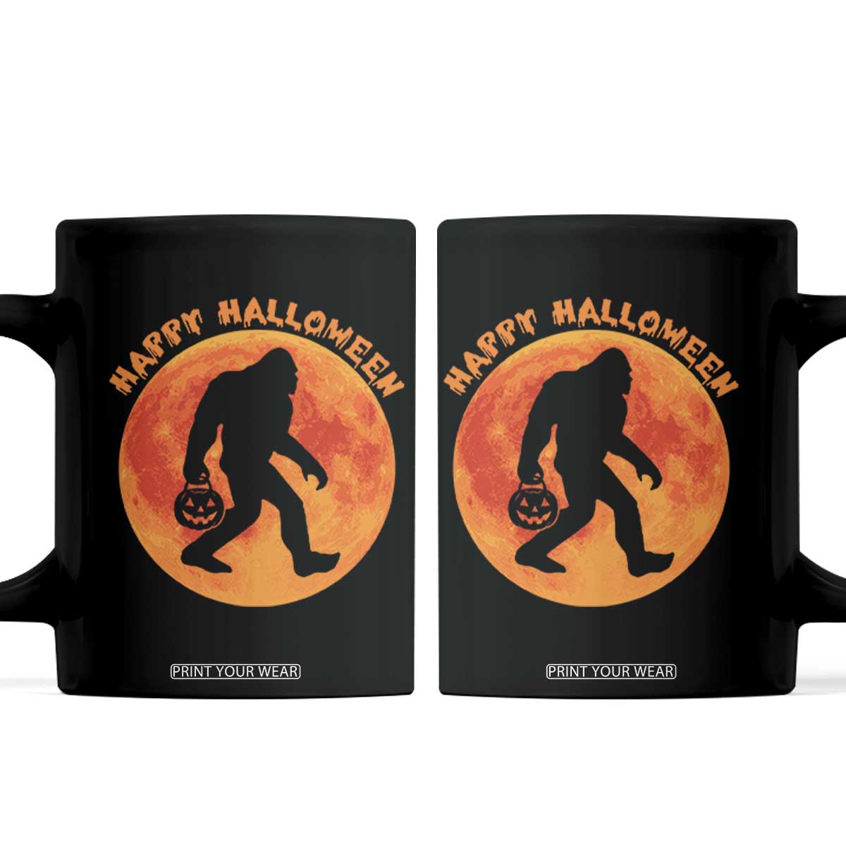 Funny Halloween Bigfoot Coffee Mug Sasquatch Full Moon Jack O Lantern TS11 Black Print Your Wear