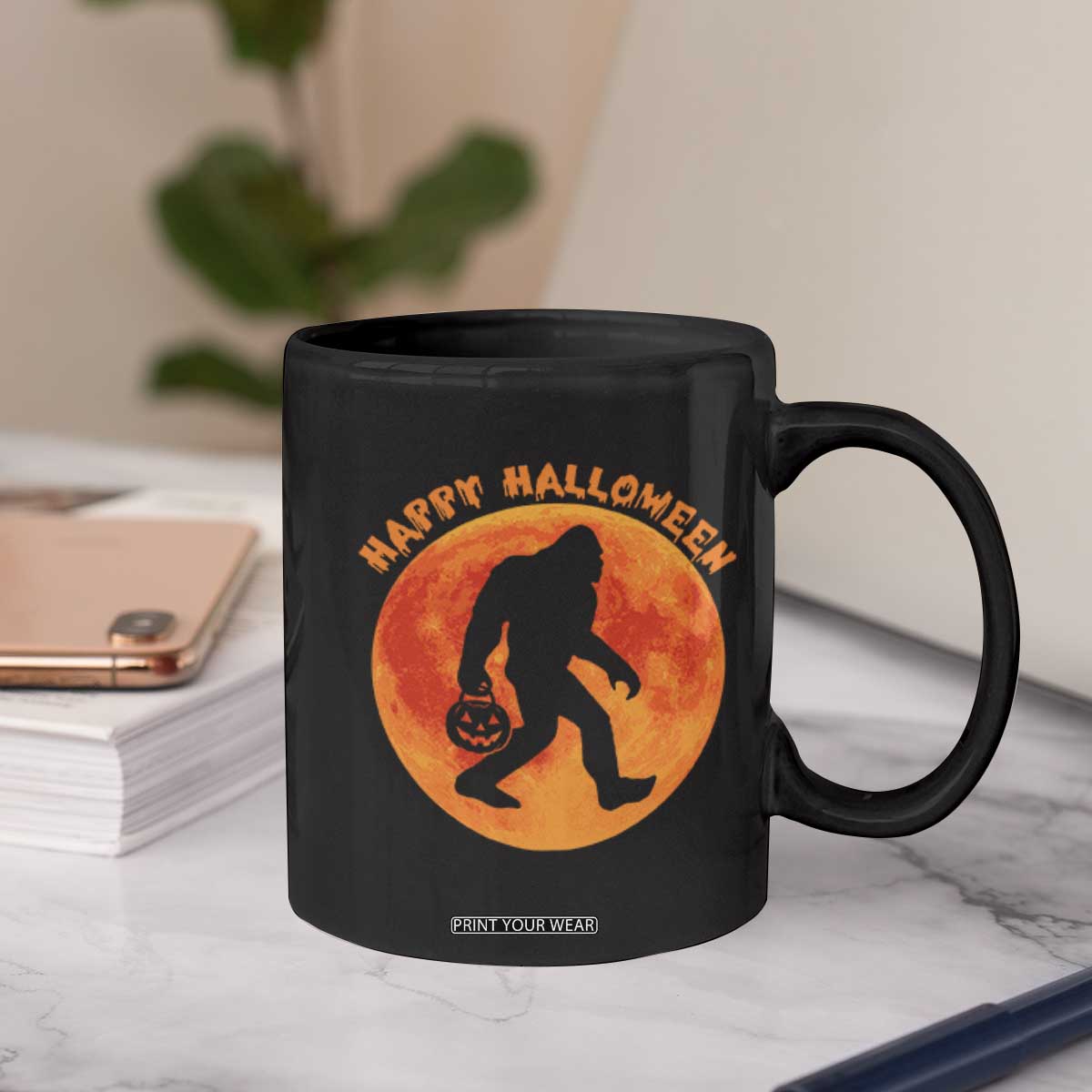 Funny Halloween Bigfoot Coffee Mug Sasquatch Full Moon Jack O Lantern TS11 Print Your Wear