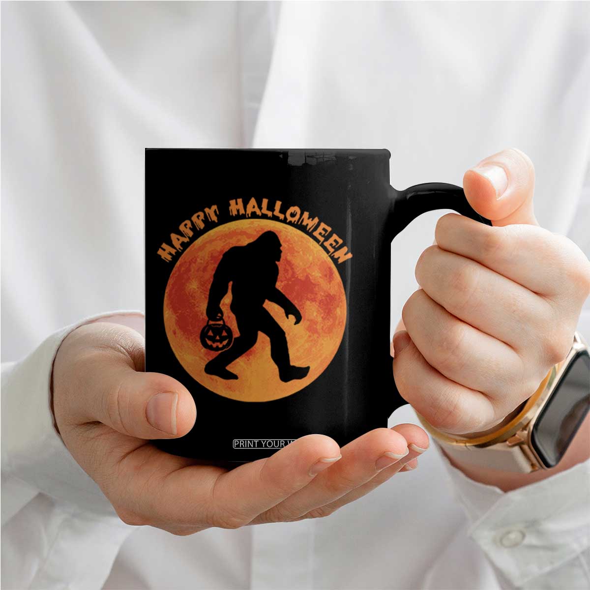 Funny Halloween Bigfoot Coffee Mug Sasquatch Full Moon Jack O Lantern TS11 Print Your Wear