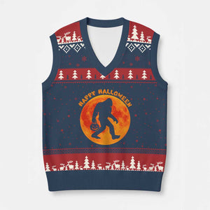 Funny Halloween Bigfoot V-Neck Knit Sweater Vest Sasquatch Full Moon Jack O Lantern TS11 Navy Red Print Your Wear