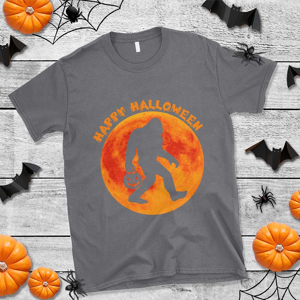 Funny Halloween Bigfoot T Shirt Sasquatch Full Moon Jack O Lantern TS11 Charcoal Print Your Wear
