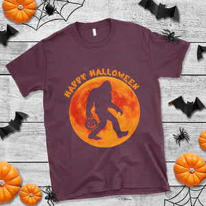 Funny Halloween Bigfoot T Shirt Sasquatch Full Moon Jack O Lantern TS11 Maroon Print Your Wear