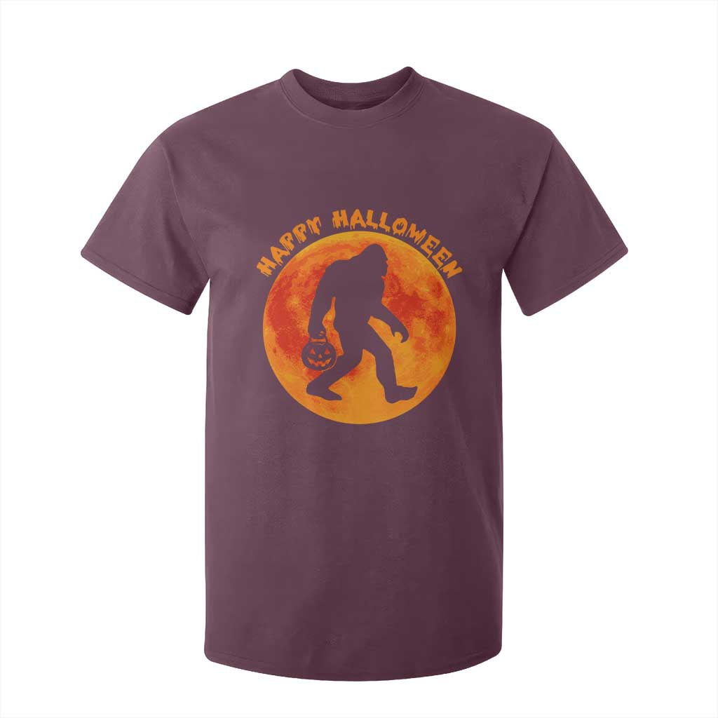Funny Halloween Bigfoot T Shirt For Kid Sasquatch Full Moon Jack O Lantern TS11 Maroon Print Your Wear
