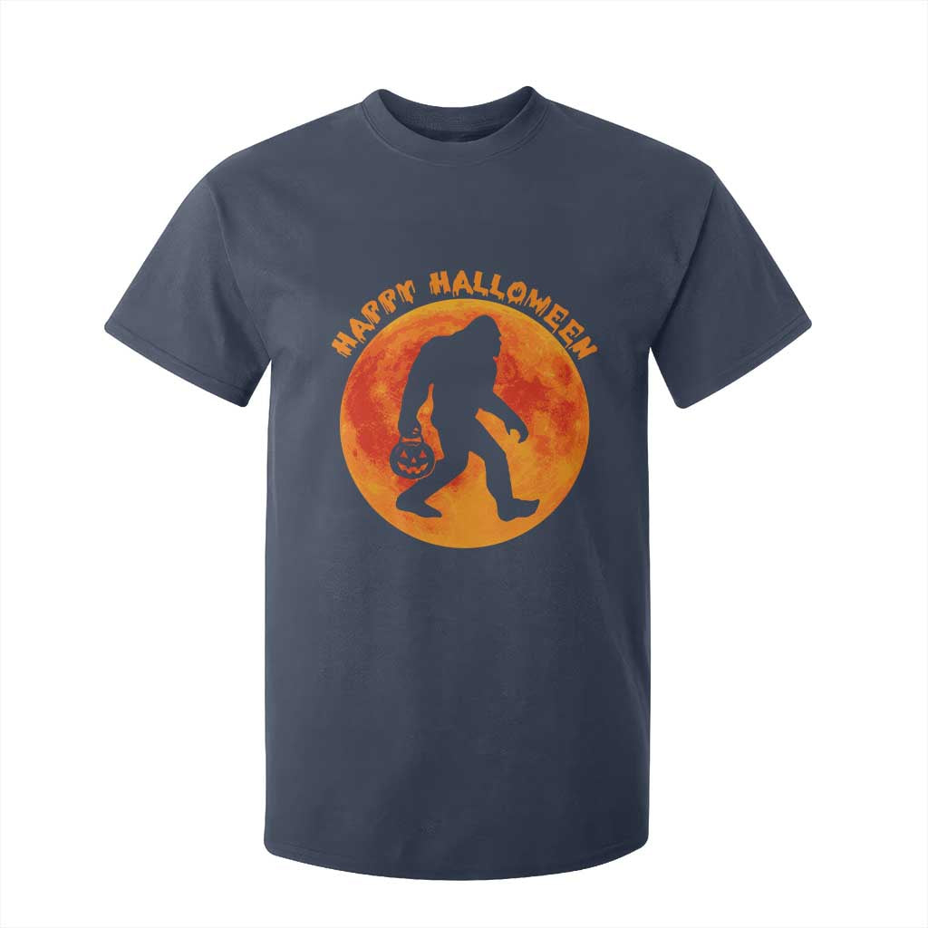 Funny Halloween Bigfoot T Shirt For Kid Sasquatch Full Moon Jack O Lantern TS11 Navy Print Your Wear