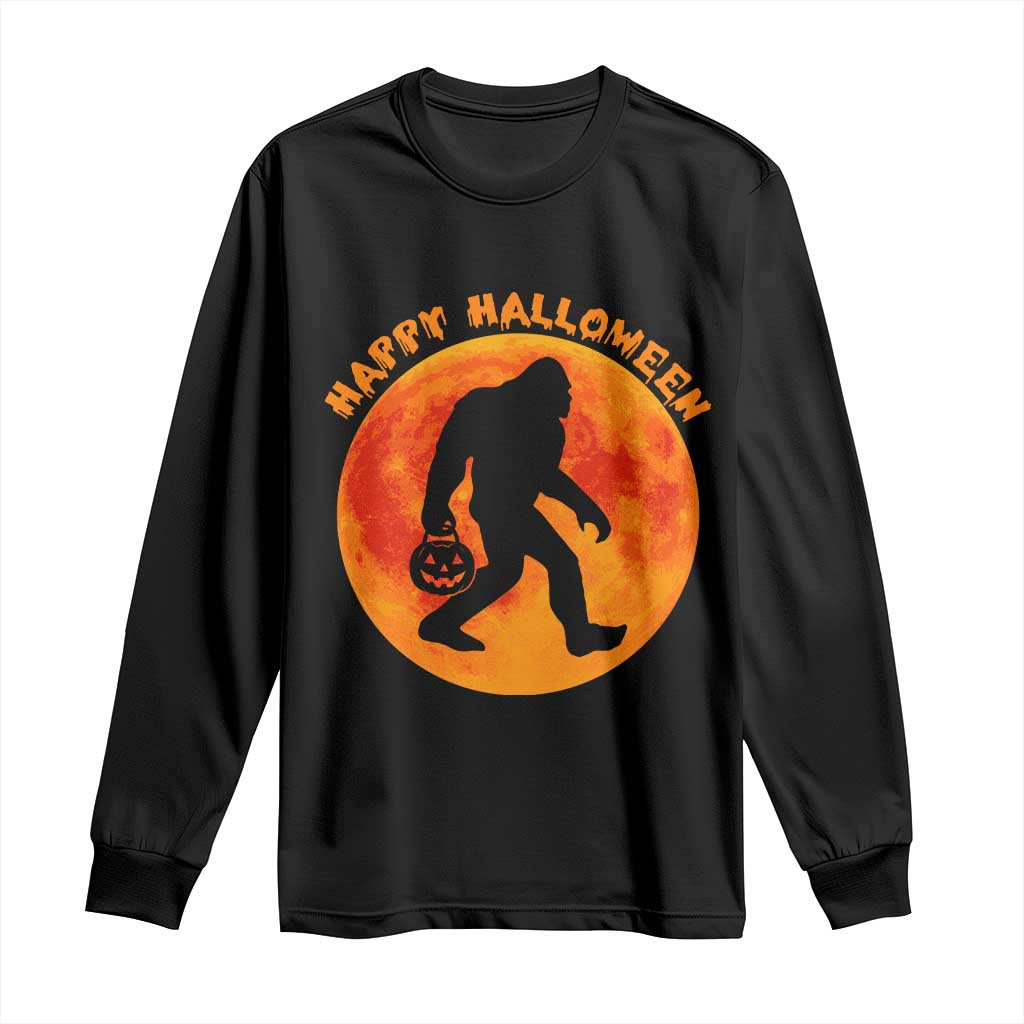 Funny Halloween Bigfoot Long Sleeve Shirt Sasquatch Full Moon Jack O Lantern TS11 Black Print Your Wear