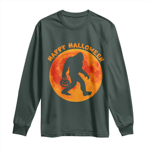 Funny Halloween Bigfoot Long Sleeve Shirt Sasquatch Full Moon Jack O Lantern TS11 Dark Forest Green Print Your Wear