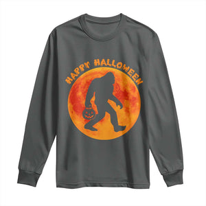 Funny Halloween Bigfoot Long Sleeve Shirt Sasquatch Full Moon Jack O Lantern TS11 Dark Heather Print Your Wear