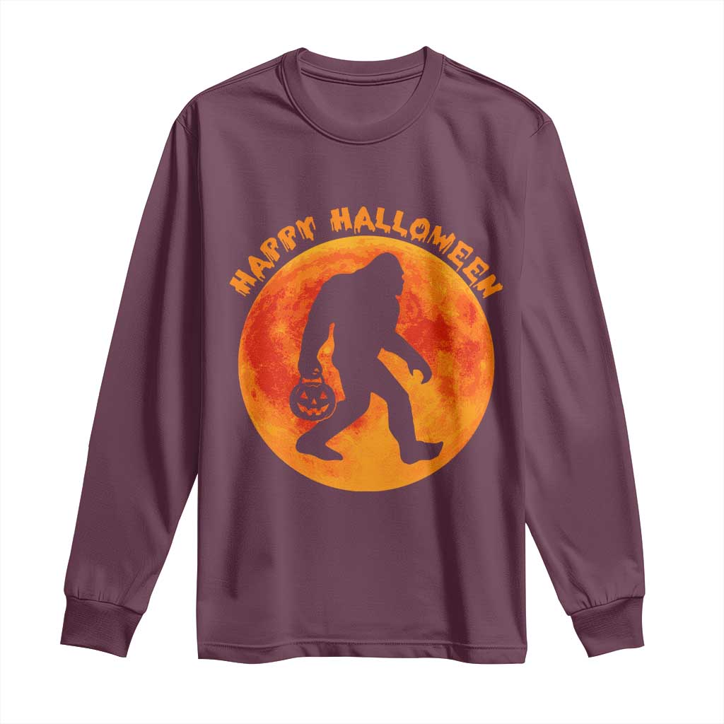 Funny Halloween Bigfoot Long Sleeve Shirt Sasquatch Full Moon Jack O Lantern TS11 Maroon Print Your Wear