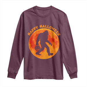 Funny Halloween Bigfoot Long Sleeve Shirt Sasquatch Full Moon Jack O Lantern TS11 Maroon Print Your Wear
