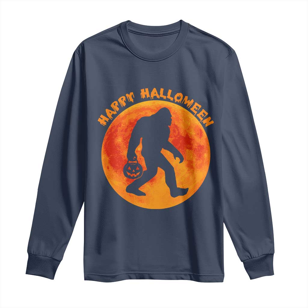 Funny Halloween Bigfoot Long Sleeve Shirt Sasquatch Full Moon Jack O Lantern TS11 Navy Print Your Wear