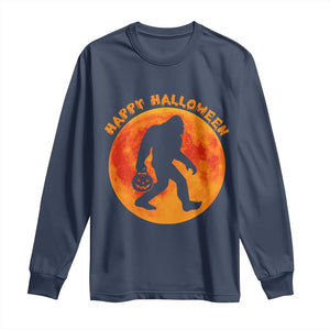 Funny Halloween Bigfoot Long Sleeve Shirt Sasquatch Full Moon Jack O Lantern TS11 Navy Print Your Wear