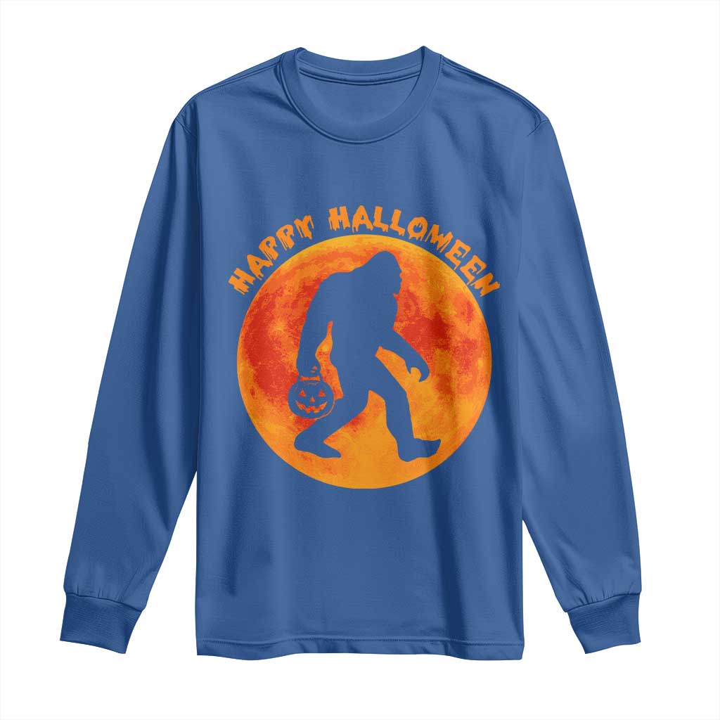 Funny Halloween Bigfoot Long Sleeve Shirt Sasquatch Full Moon Jack O Lantern TS11 Royal Blue Print Your Wear