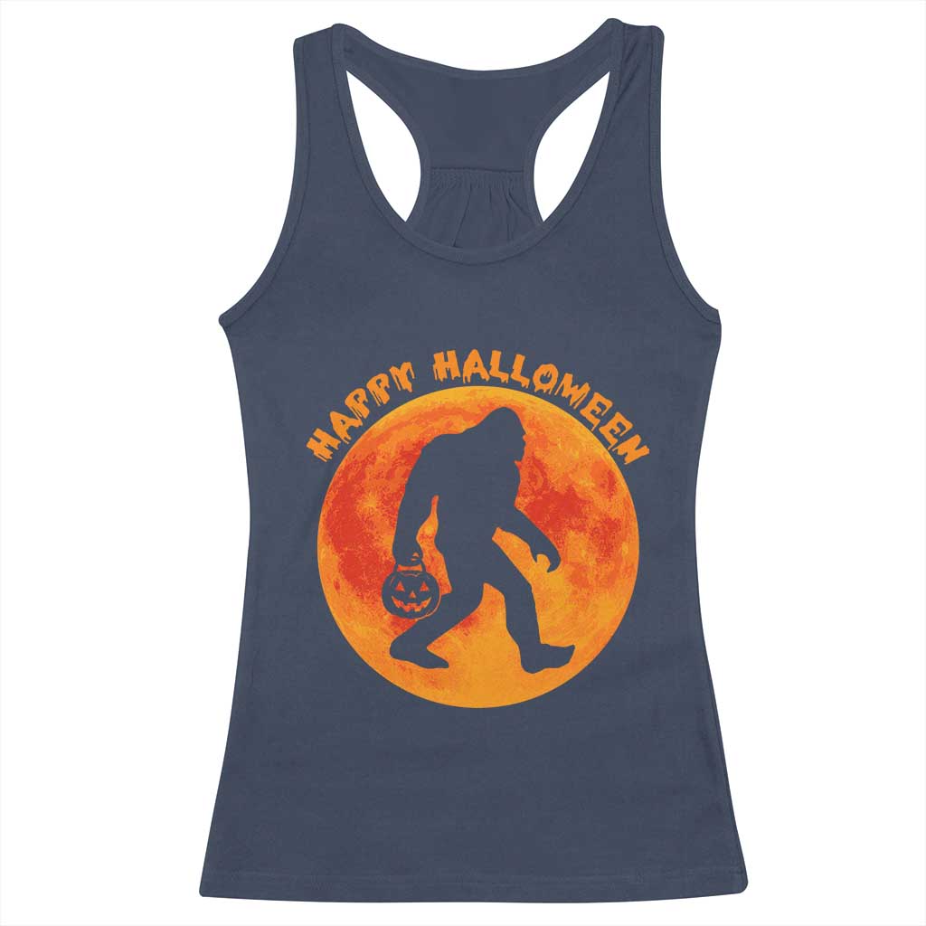 Funny Halloween Bigfoot Racerback Tank Top Sasquatch Full Moon Jack O Lantern TS11 Navy Print Your Wear