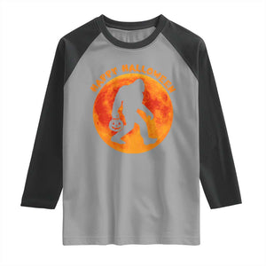 Funny Halloween Bigfoot Raglan Shirt Sasquatch Full Moon Jack O Lantern TS11 Sport Gray Black Print Your Wear