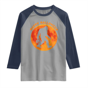 Funny Halloween Bigfoot Raglan Shirt Sasquatch Full Moon Jack O Lantern TS11 Sport Gray Navy Print Your Wear