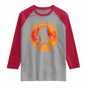 Funny Halloween Bigfoot Raglan Shirt Sasquatch Full Moon Jack O Lantern TS11 Sport Gray Red Print Your Wear