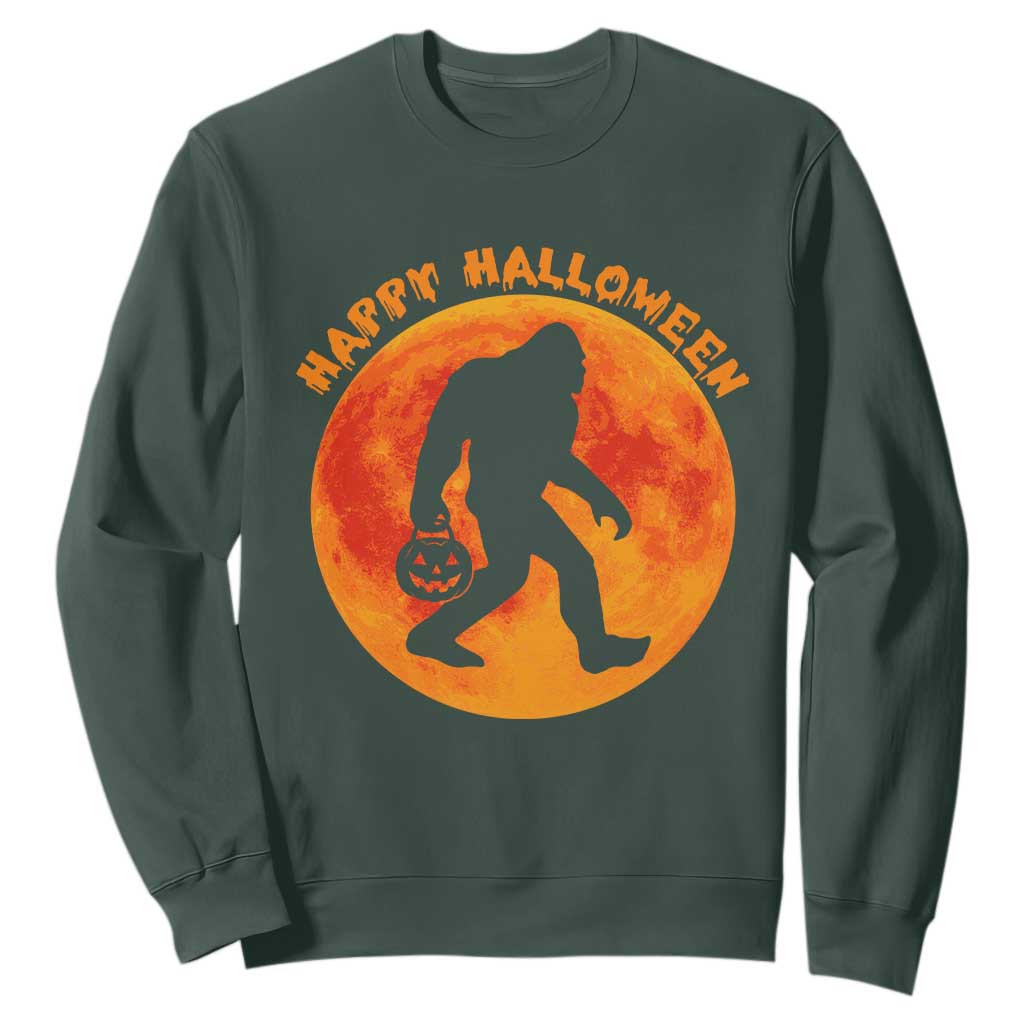 Funny Halloween Bigfoot Sweatshirt Sasquatch Full Moon Jack O Lantern TS11 Dark Forest Green Print Your Wear