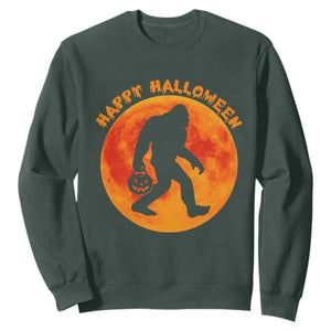 Funny Halloween Bigfoot Sweatshirt Sasquatch Full Moon Jack O Lantern TS11 Dark Forest Green Print Your Wear