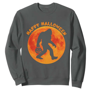 Funny Halloween Bigfoot Sweatshirt Sasquatch Full Moon Jack O Lantern TS11 Dark Heather Print Your Wear