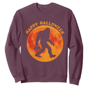 Funny Halloween Bigfoot Sweatshirt Sasquatch Full Moon Jack O Lantern TS11 Maroon Print Your Wear