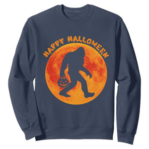 Funny Halloween Bigfoot Sweatshirt Sasquatch Full Moon Jack O Lantern TS11 Navy Print Your Wear