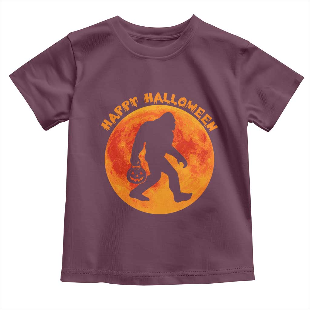 Funny Halloween Bigfoot Toddler T Shirt Sasquatch Full Moon Jack O Lantern TS11 Maroon Print Your Wear