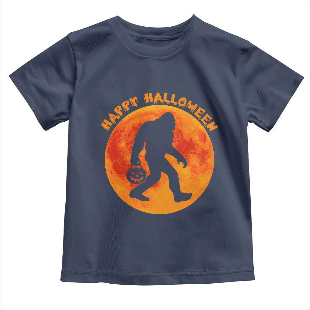 Funny Halloween Bigfoot Toddler T Shirt Sasquatch Full Moon Jack O Lantern TS11 Navy Print Your Wear