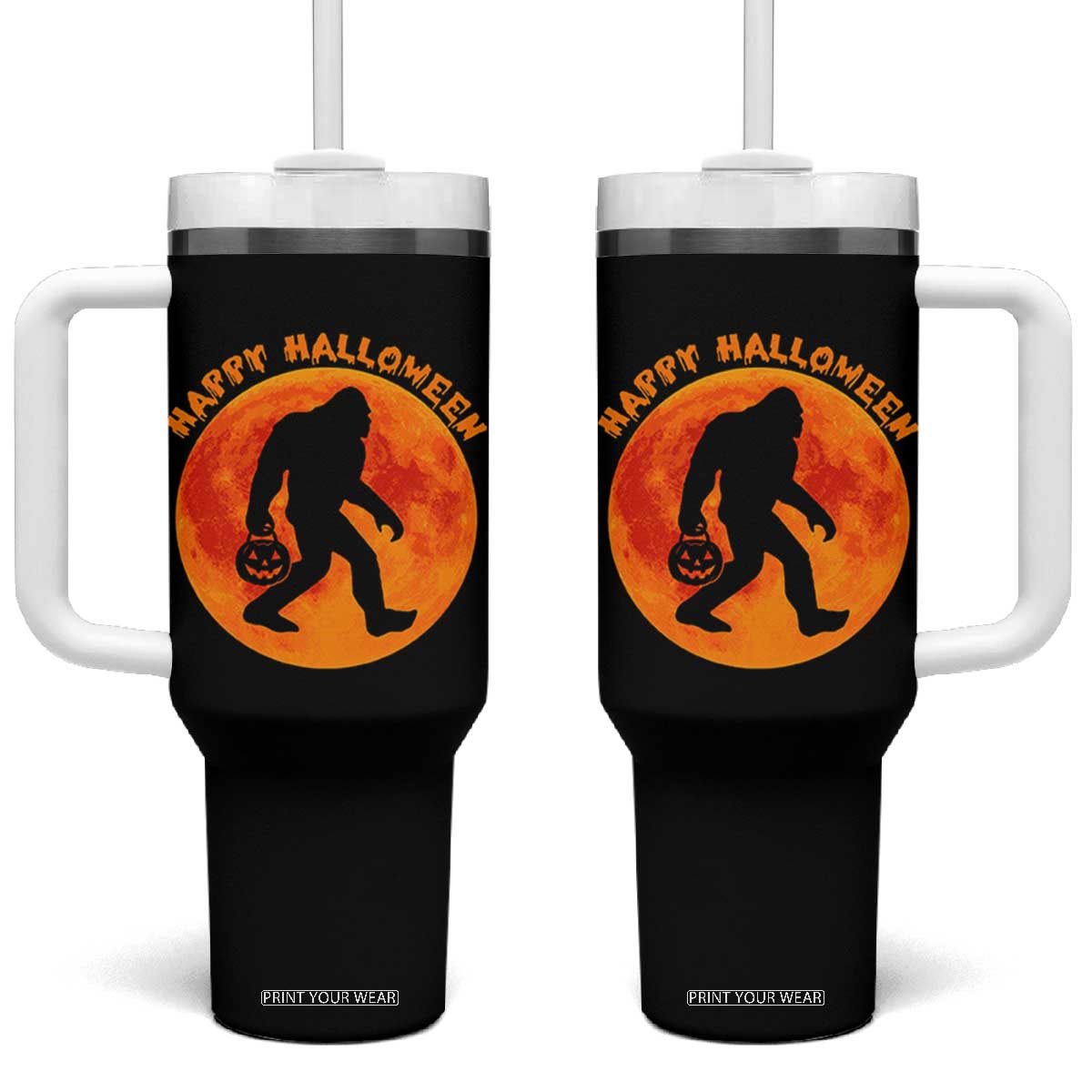 Funny Halloween Bigfoot Tumbler With Handle Sasquatch Full Moon Jack O Lantern TS11 One Size: 40 oz Black Print Your Wear