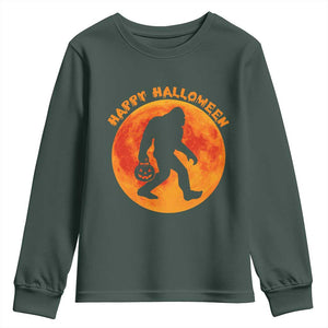 Funny Halloween Bigfoot Youth Sweatshirt Sasquatch Full Moon Jack O Lantern TS11 Dark Forest Green Print Your Wear