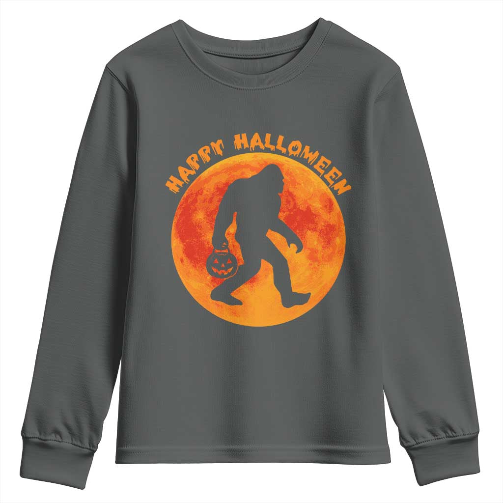 Funny Halloween Bigfoot Youth Sweatshirt Sasquatch Full Moon Jack O Lantern TS11 Dark Heather Print Your Wear
