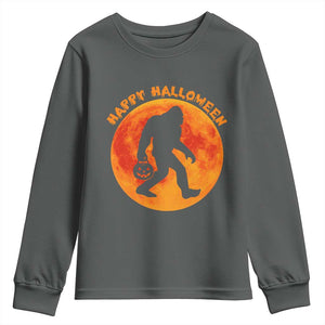 Funny Halloween Bigfoot Youth Sweatshirt Sasquatch Full Moon Jack O Lantern TS11 Dark Heather Print Your Wear