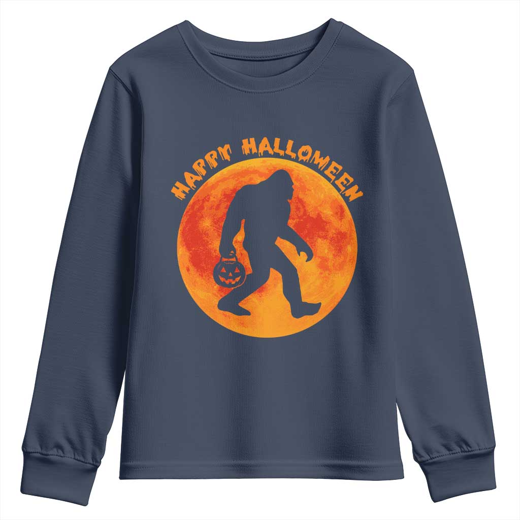 Funny Halloween Bigfoot Youth Sweatshirt Sasquatch Full Moon Jack O Lantern TS11 Navy Print Your Wear