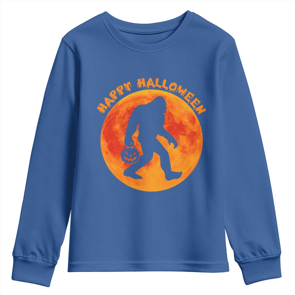 Funny Halloween Bigfoot Youth Sweatshirt Sasquatch Full Moon Jack O Lantern TS11 Royal Blue Print Your Wear
