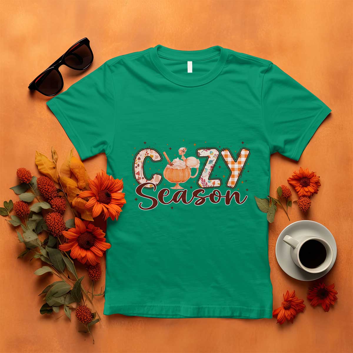 Cozy Season Thanksgiving T Shirt Autumn Pumpkin Spice Latte TS11 Irish Green Print Your Wear