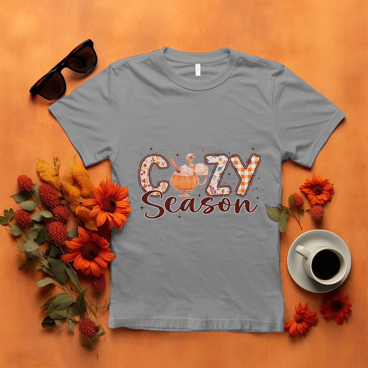 Cozy Season Thanksgiving T Shirt Autumn Pumpkin Spice Latte TS11 Sport Gray Print Your Wear