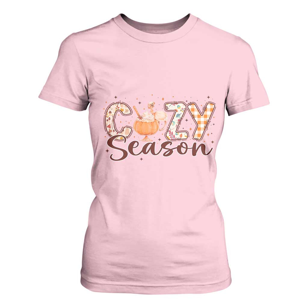 Cozy Season Thanksgiving T Shirt For Women Autumn Pumpkin Spice Latte TS11 Light Pink Print Your Wear