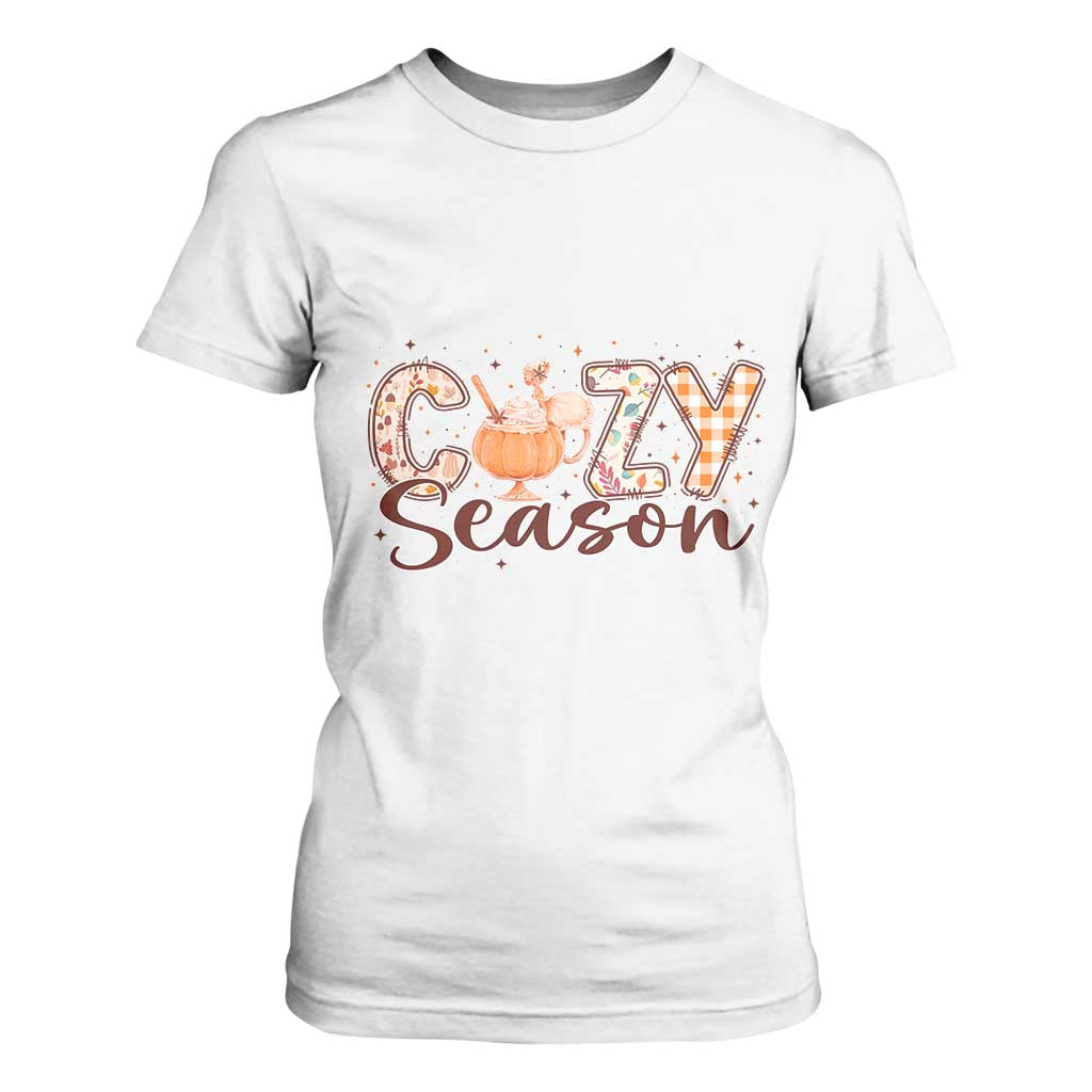 Cozy Season Thanksgiving T Shirt For Women Autumn Pumpkin Spice Latte TS11 White Print Your Wear