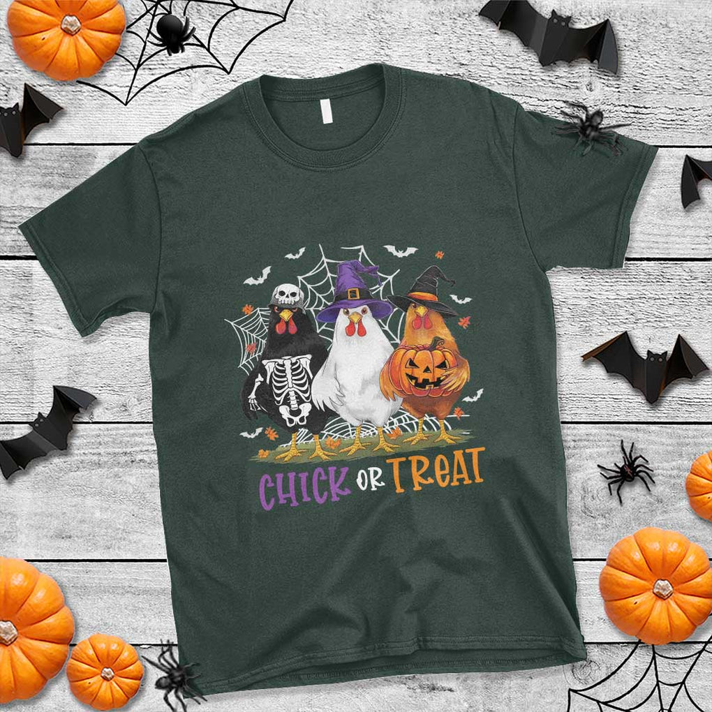 Funny Halloween T Shirt Chick Or Treat Chicken Farm Witches Skeleton TS11 Dark Forest Green Print Your Wear