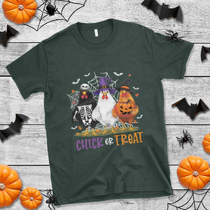Funny Halloween T Shirt Chick Or Treat Chicken Farm Witches Skeleton TS11 Dark Forest Green Print Your Wear