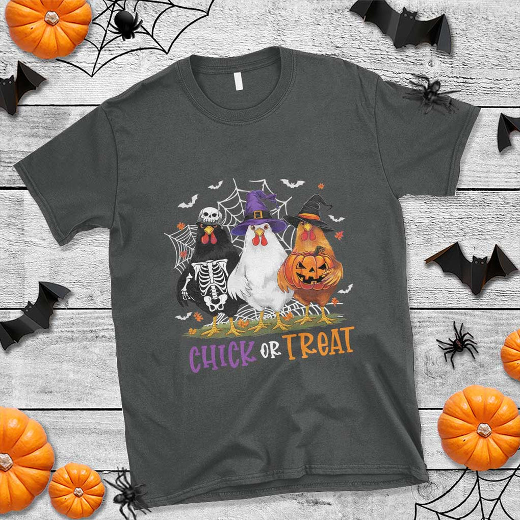 Funny Halloween T Shirt Chick Or Treat Chicken Farm Witches Skeleton TS11 Dark Heather Print Your Wear