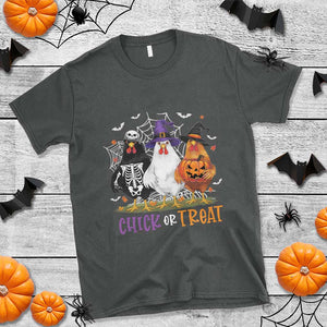 Funny Halloween T Shirt Chick Or Treat Chicken Farm Witches Skeleton TS11 Dark Heather Print Your Wear