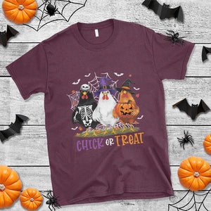 Funny Halloween T Shirt Chick Or Treat Chicken Farm Witches Skeleton TS11 Maroon Print Your Wear