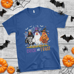 Funny Halloween T Shirt Chick Or Treat Chicken Farm Witches Skeleton TS11 Royal Blue Print Your Wear
