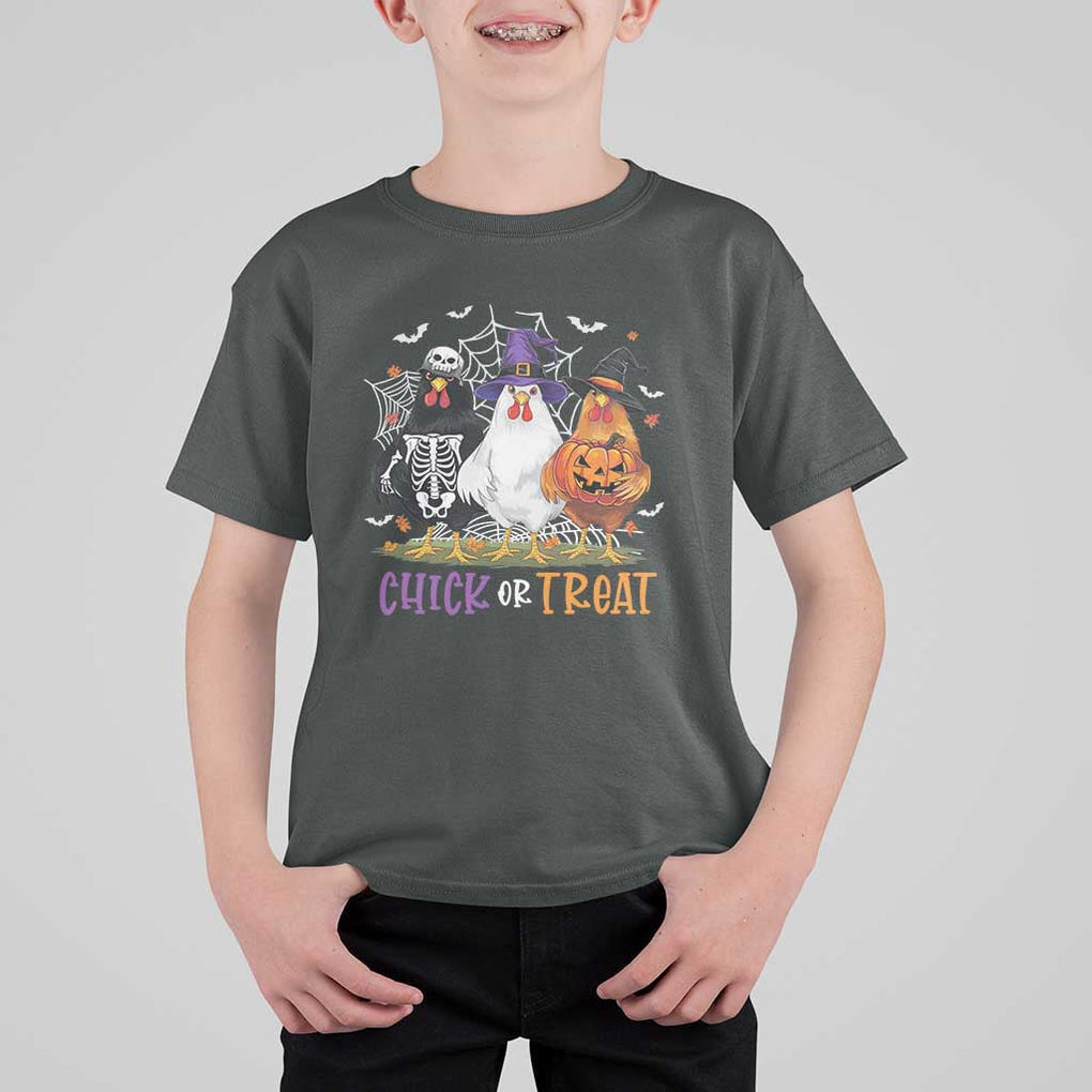 Funny Halloween T Shirt For Kid Chick Or Treat Chicken Farm Witches Skeleton TS11 Dark Heather Print Your Wear