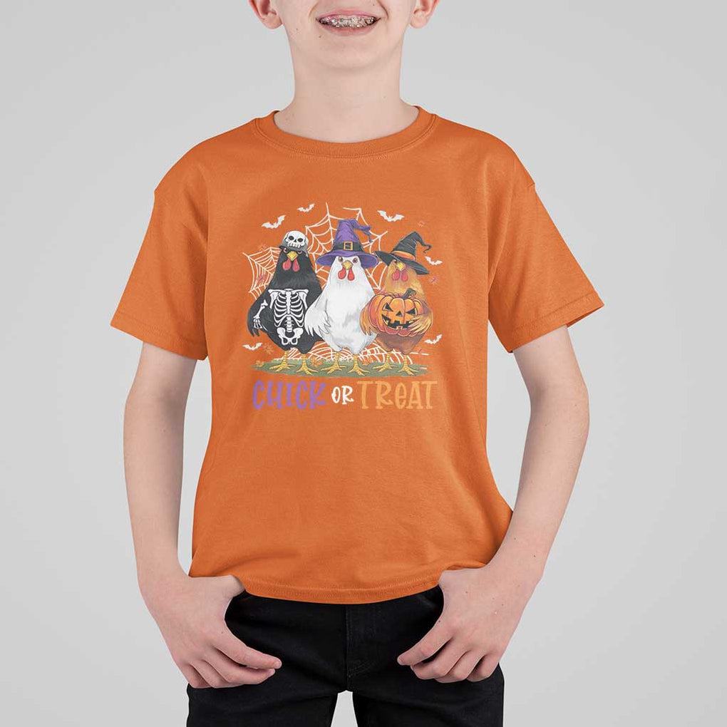 Funny Halloween T Shirt For Kid Chick Or Treat Chicken Farm Witches Skeleton TS11 Orange Print Your Wear